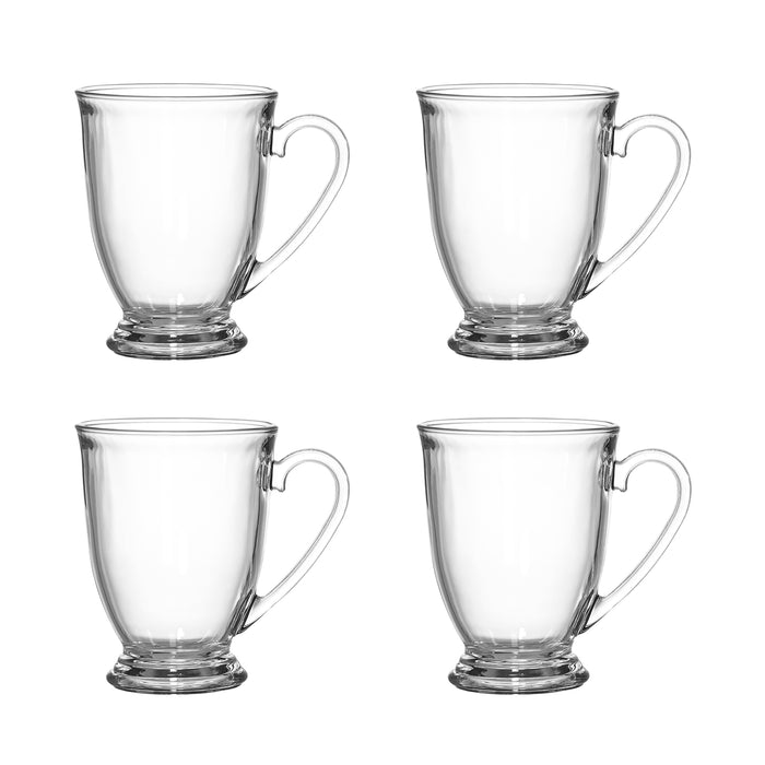 Red Co. Set of 4 Clear Glass 11 Fl Oz Tea and Coffee Mugs with Handle and Footed Base