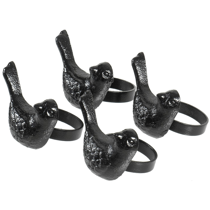 Red Co. 2β Small Round Decorative Rustic Metal Little Bird Napkin Rings, Set of 4, Black Finish