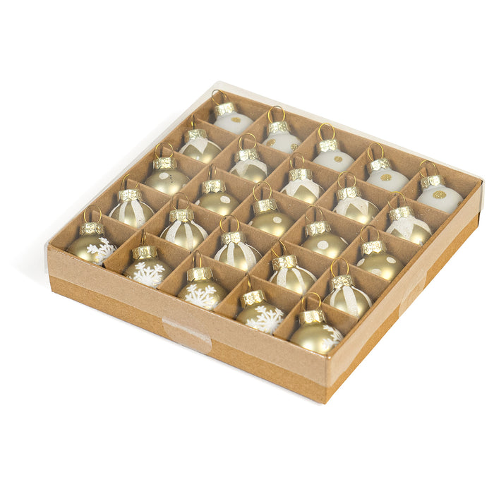 Red Co. Set of 25 Assorted Glittered Glass 1β Round Christmas Tree Mini Ball Ornaments, Gold