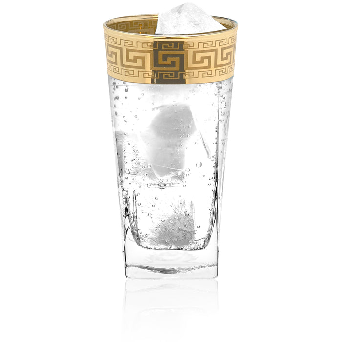 Red Co. Set of 6 Clear Decorated 10 Fl Oz Drinking Glasses with Golden Greek Key Trim β Highball
