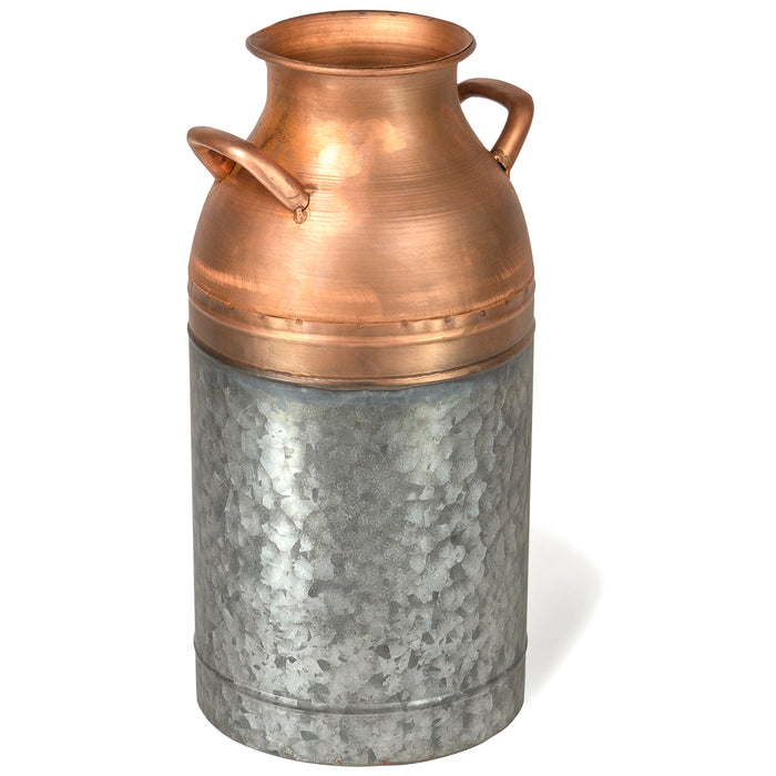 Red Co. 16β Tall Large Decorative Galvanized Metal & Copper Jug Vase with Handles, Distressed Grey/Rose Gold