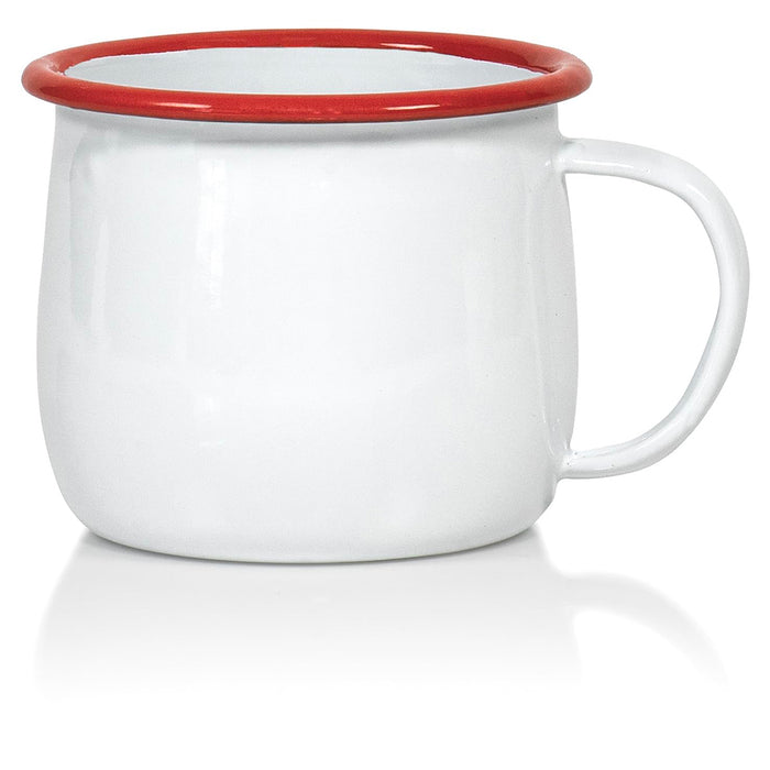 Red Co. Set of 4 Enamelware Metal 12 Oz Round Camping Mugs, Solid White/Color Rim