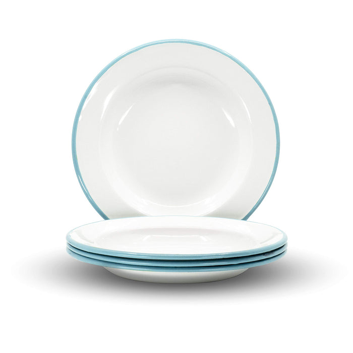 Red Co. Set of 4 Enamelware Metal Classic 8" Round Salad Plate, Solid White/Color Rim