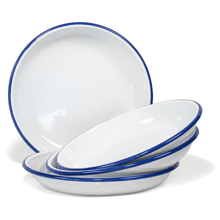 Red Co. Set of 4 Enamelware Metal 10β Round Camping Plates, Solid White/Color Rim