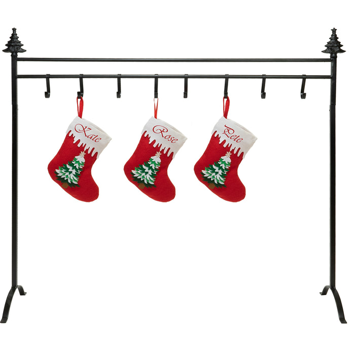 Red Co. 37.5” Christmas Tree Metal Freestanding Stocking Holder Stand Rack with 8 Hooks, Black