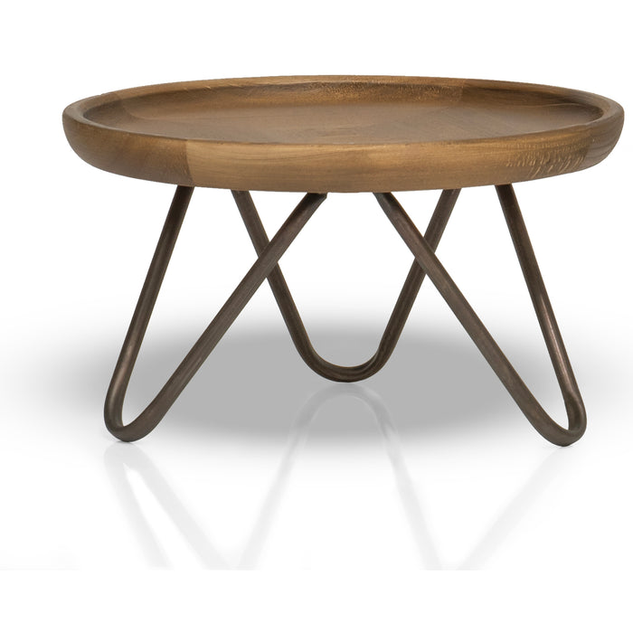 Red Co. 8.75β Dia Round Decorative Wooden Pedestal Plant Stand with Metal Pin Legs, Natural Brown