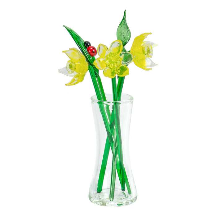 Red Co. Decorative Glass Lovely Flower Bouquet with Vase, Gift Boxed β Yellow Daffodils