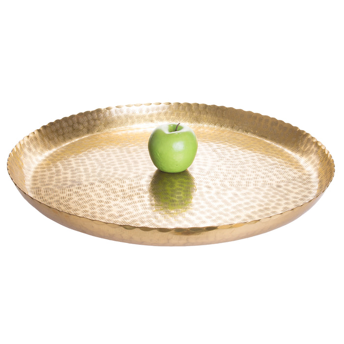 Antique Aluminium Round Gold Decorative Tray; Platter Serving Dish; Round Wedding Birthday Dessert Cupcake Display, 20 Inch
