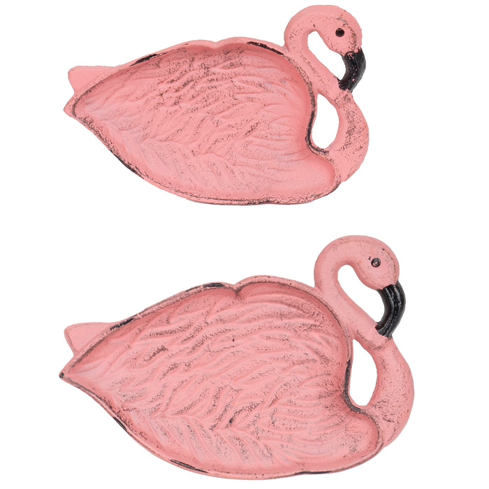 Red Co. Decorative Cast-Iron Pink Flamingo Soap and Sponge Dish for Bathroom Sink, Kitchen Counter β Set of 2 Sizes