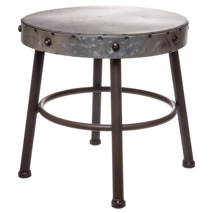 Red Co. 10β Tall Round-Top Antique Metal Milking Stool Display Plant Stand Holder, Weathered Silver Tone
