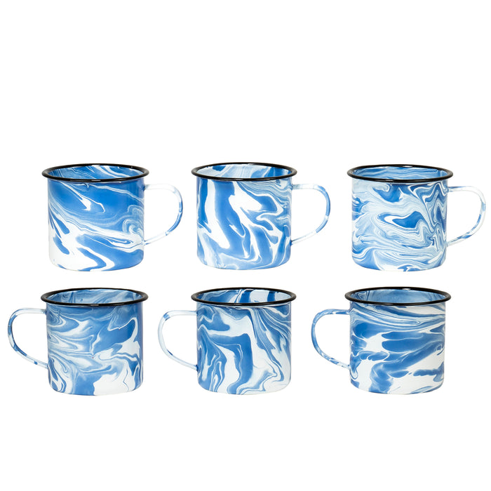 Red Co. Enamelware Metal Medium Classic 12 Oz Round Coffee and Tea Mug with Handle β Swirl Design β Set of 6