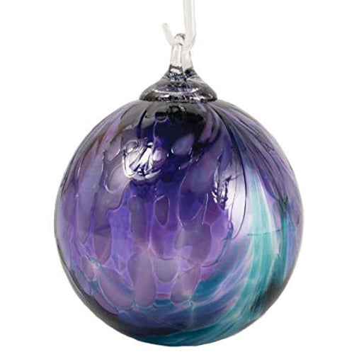 Red Co. Iridescent Glass Eye Studio Hand Blown Ball Ornament, Teal Fantasy Orchid
