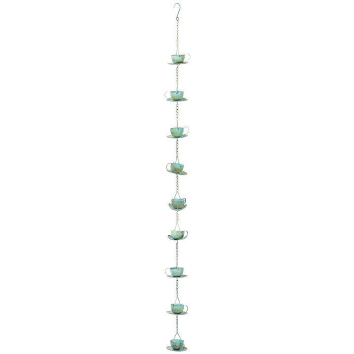Red Co. 5-Foot Decorative Hanging Metal Rain Chain & Garden Rainwater Catcher β Green Patina Cup & Saucer