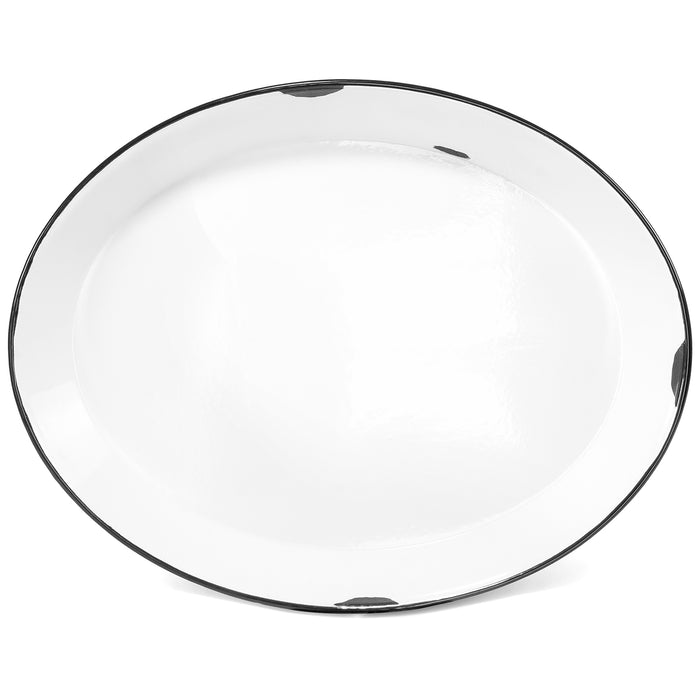 Red Co. Oven Safe Enamelware Metal Classic 16.5β Serving Oval Tray Platter, Distressed White/Black Rim
