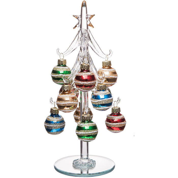 Elegant Glass Christmas Tree, Removable Sphere Ornaments, 8-inch