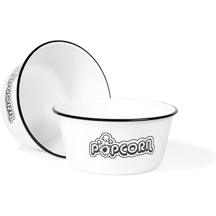 Red Co. Set of 2 Extra Large Enamelware Metal Classic 4 Quart Mixing & Serving Popcorn Bowls, White/Black Rim