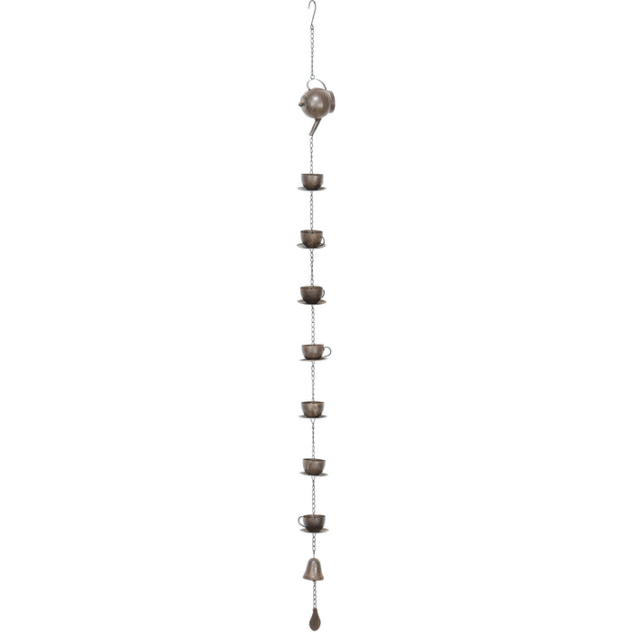 Red Co. 5.5-Foot Decorative Hanging Metal Rain Chain & Garden Rainwater Catcher β Teapot & Cups with Bell