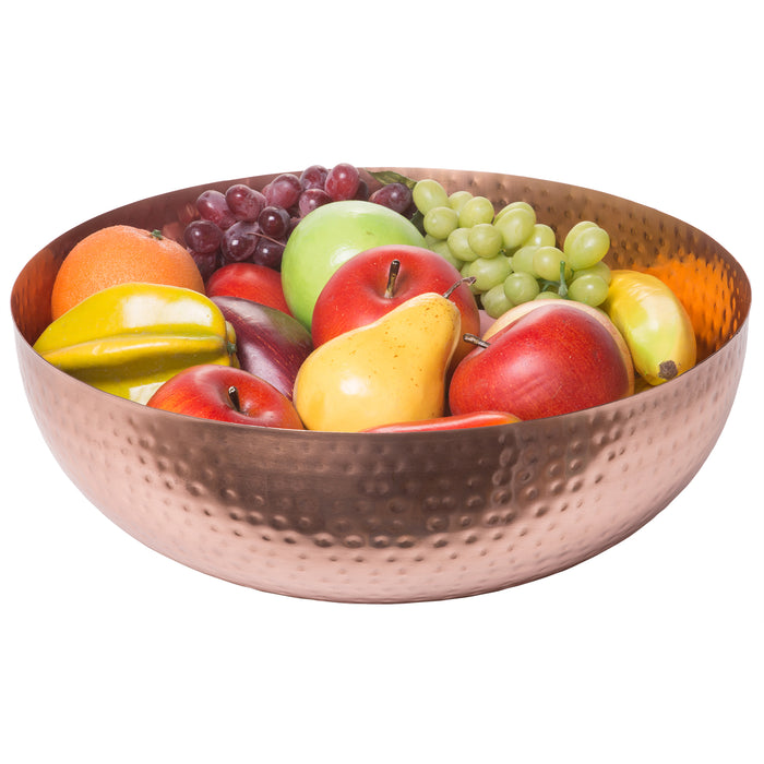 Red Co. 13" Elegant Handcrafted Hammered Round Bowl, Decorative Centerpiece, Large, Copper Finish