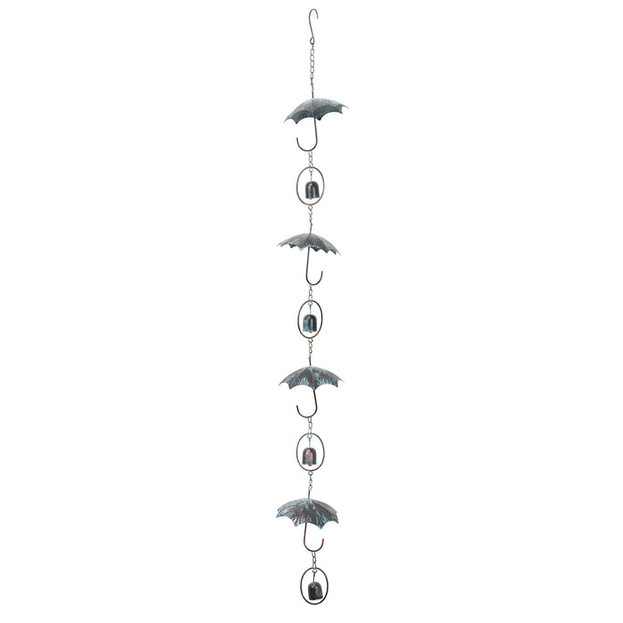 Red Co. 4-Foot Decorative Hanging Metal Rain Chain & Garden Rainwater Catcher β Patina Umbrella with Bells