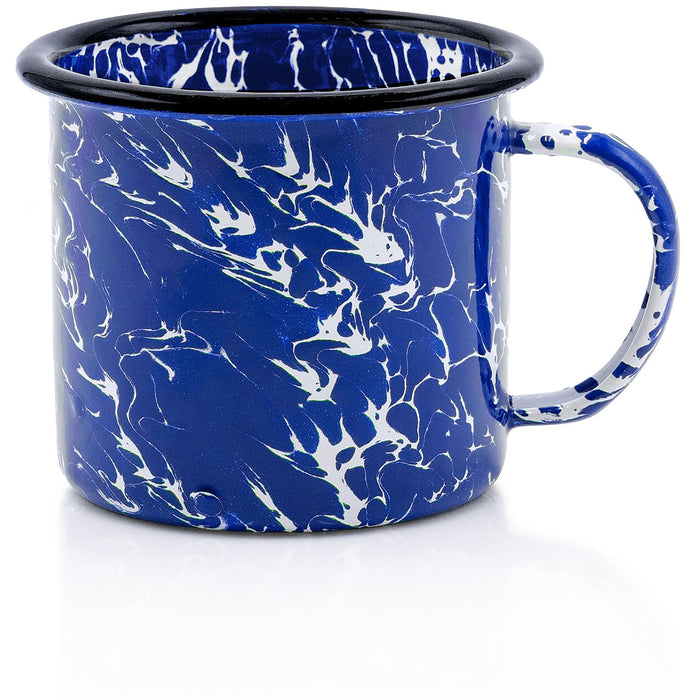 Red Co. Set of 6 Enamelware Metal Medium Classic 12 Oz Round Coffee/Tea Mug with Handle, Navy Blue Marble/Black Rim – Splatter Design