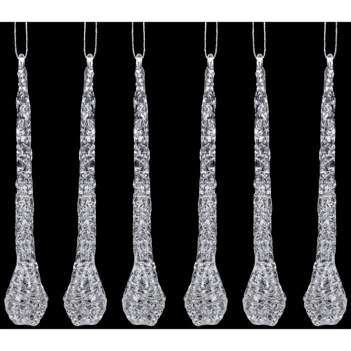 Red Co. 6” Decorative Clear Glass Icicle Drop Hanging Christmas Tree Ornaments, Set of 6