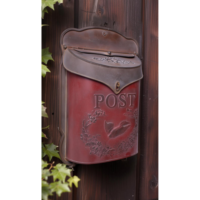 Red Co. 10.5” x 15.5” Shabby Chic Wall-Mounted Post Embossed Aged Metal Mailbox, Rusted Red