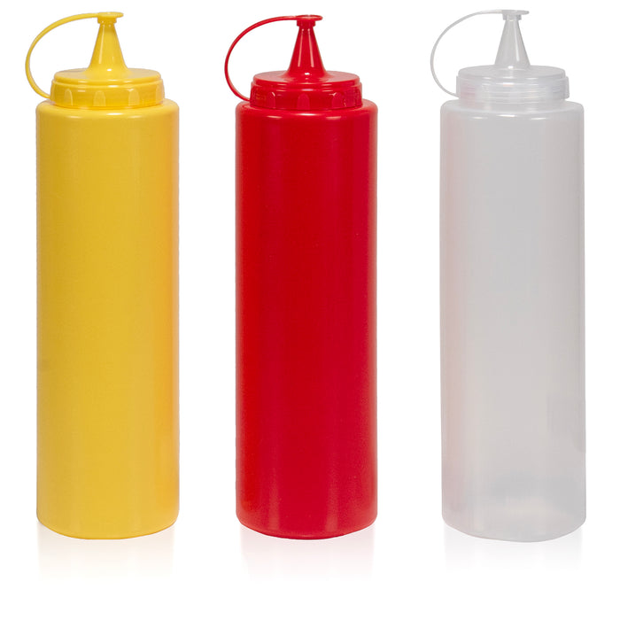 Red Co. Set of 3 Reusable 23.6 Oz Condiment Sauce Squeeze Bottles – Red, Yellow, Clear