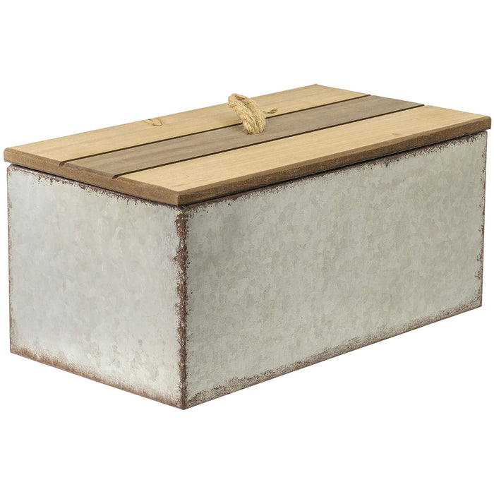 Red Co. Rustic Galvanized Metal Storage Box with Wooden Lid 12"W x 6.5"D - Country Style