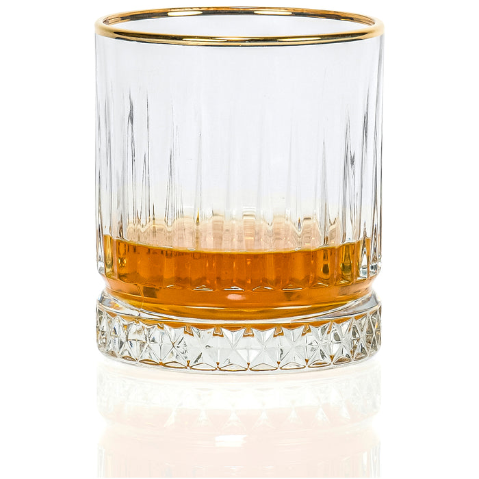 Red Co. Set of 4 Double Old-Fashioned Whiskey 11 Oz. Lowball Rocks Glasses with Gold Rim