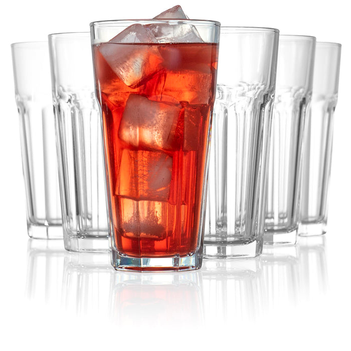 Red Co. Set of 6 Clear Glass 16 Fl Oz Drinking Highball Tumblers for Water, Juice, Beer, Cocktails