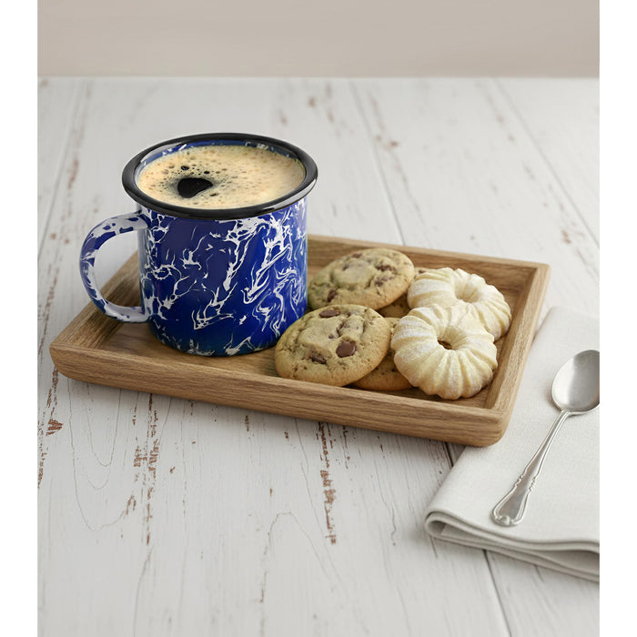 Red Co. Set of 6 Enamelware Metal Medium Classic 12 Oz Round Coffee/Tea Mug with Handle, Navy Blue Marble/Black Rim – Splatter Design