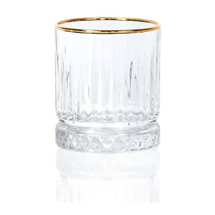 Red Co. Set of 4 Double Old-Fashioned Whiskey 11 Oz. Lowball Rocks Glasses with Gold Rim