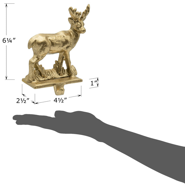 Red Co. 6.75" Decorative Cast Iron Stocking Holder with Hook in Old Gold Finish – Reindeer