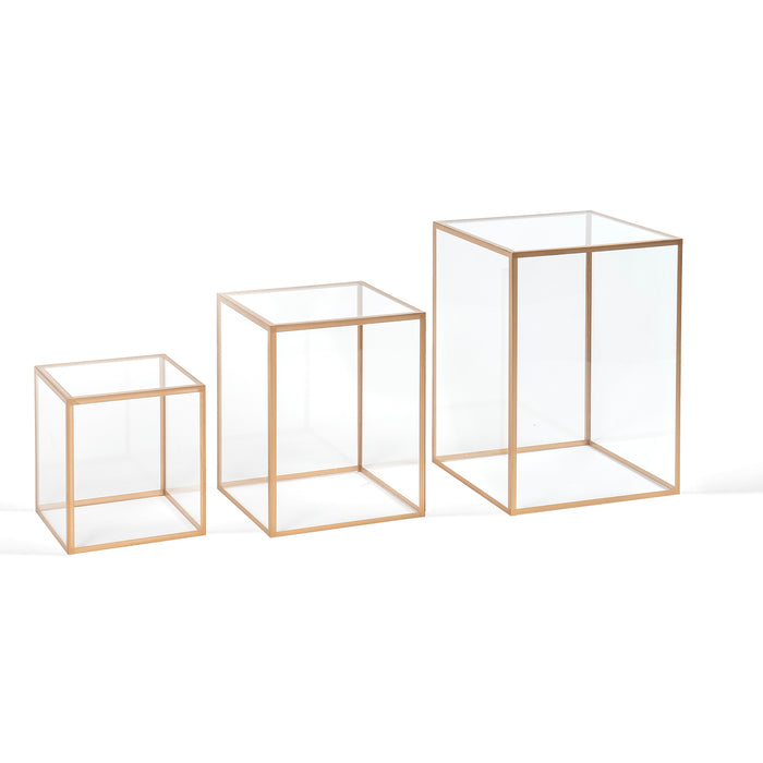 Red Co. Set of 3 (5", 7", 9") Square Clear Acrylic Event Decor Display Pedestal Stands with Golden Rims