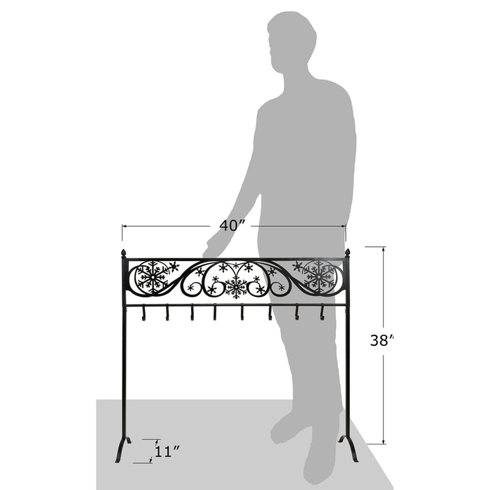 Red Co. 38” Snowflake Scroll Metal Freestanding Christmas Stocking Holder Stand with 8 Hooks, White