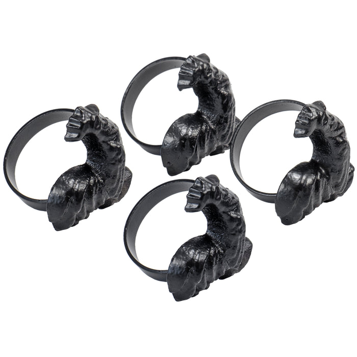 Red Co. 2” Small Round Decorative Rustic Metal Rooster Napkin Rings, Set of 4, Black Finish