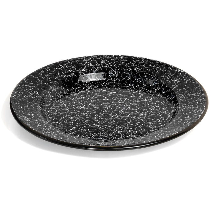 Red Co. Set of 4 Enamelware Metal Classic 10" Round Dinner Plate, Black Marble/Black Rim - Splatter Design