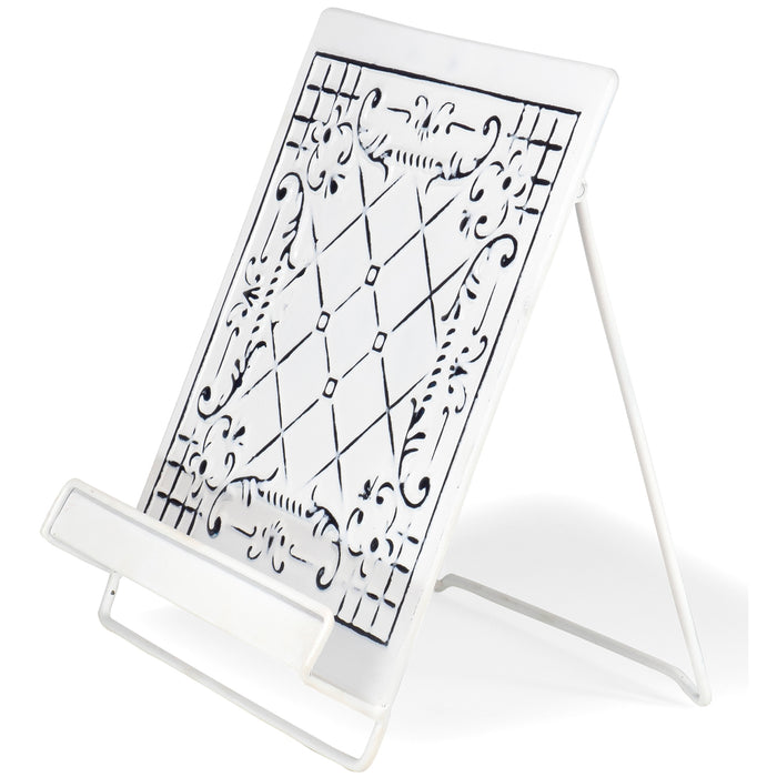 Red Co. 9.5” x 11.25” Foldable Embossed Metal Cookbook Stand & Recipe Holder, Distressed White