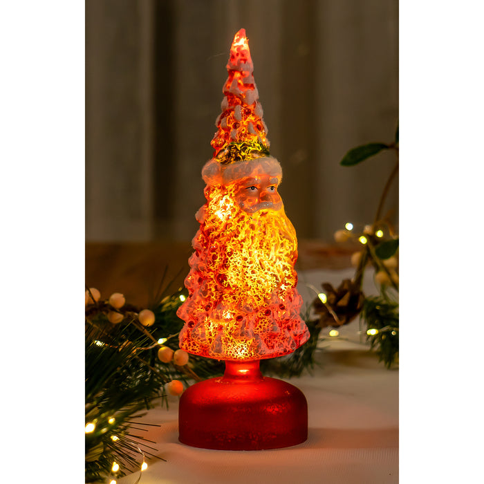 Red Co. 10” Light-Up Glass Christmas Tree Tabletop Display Figurine with LED Lights – Santa