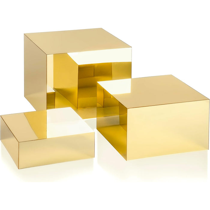 Red Co. Set of 3 Glossy Gold Acrylic Cube Display Nesting Risers with Hollow Bottoms