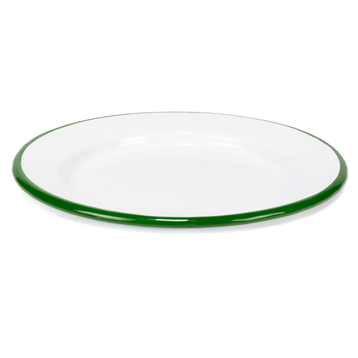 Red Co. Set of 4 Enamelware Metal Classic 8" Round Salad Plate, Solid White/Dark Green Rim