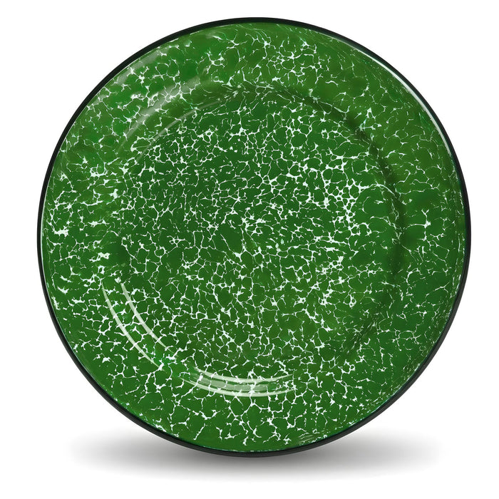 Red Co. Set of 4 Enamelware Metal Classic 8" Round Salad Plate, Dark Green Marble/Black Rim - Splatter Design