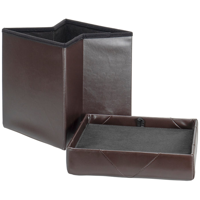 Red Co. Faux Leather Folding Cube Storage Ottoman with Padded Seat, 15" x 15" - Espresso