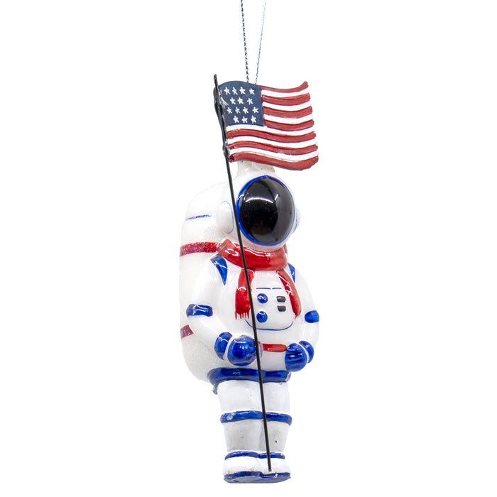 Red Co. 4.75” Small Decorative Glass Hanging Christmas Tree Ornament – Astronaut with American Flag