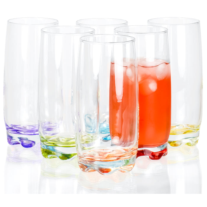 Red Co. Vibrant Splash Water, Beverage Highball Glasses, 13.25 Ounce - Set of 6