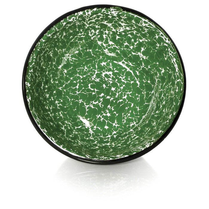 Red Co. Set of 4 Enamelware Metal Classic 20 oz Round Cereal Bowl, Dark Green Marble/Black Rim - Splatter Design