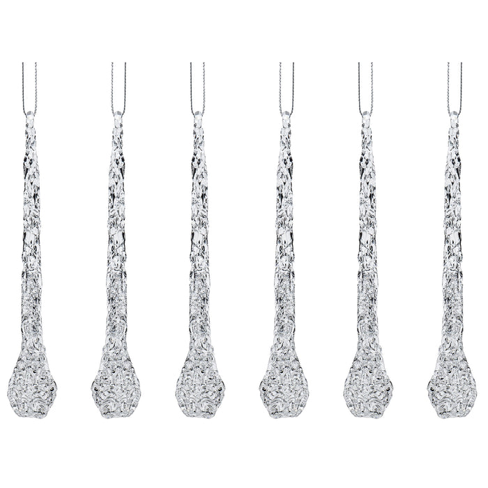 Red Co. 6” Decorative Clear Glass Icicle Drop Hanging Christmas Tree Ornaments, Set of 6