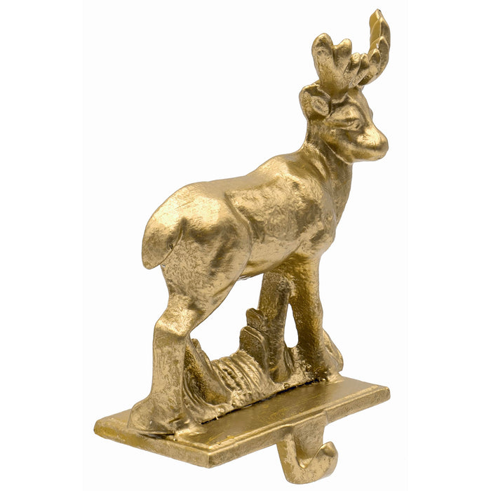 Red Co. 6.75" Decorative Cast Iron Stocking Holder with Hook in Old Gold Finish – Reindeer