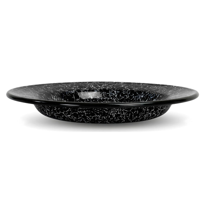 Red Co. Set of 4 Enamelware Metal Classic 8" Round Salad Plate, Black Marble/Black Rim - Splatter Design
