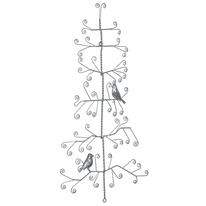 Red Co. 29” Decorative Metal Wall Display Christmas Tree Card & Photo Holder Rack with Birds – Silver